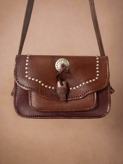 Handcrafted Leather Crossbody w Silver Conchos - Honeypot