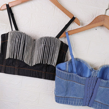 Denim + Diamonds Cropped Corset Top - Honeypot