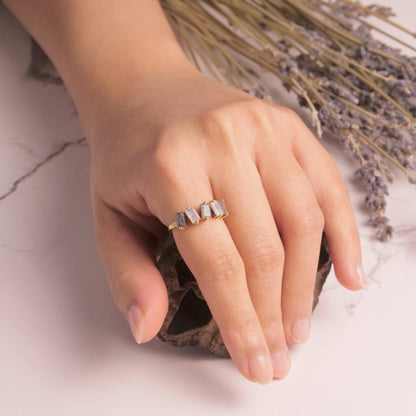 Brass Zig Zag Stone Ring - Moonstone & Labradorite
