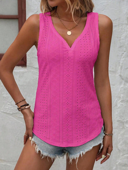 Eyelet V-Neck Wide Strap Tank - Honeypot