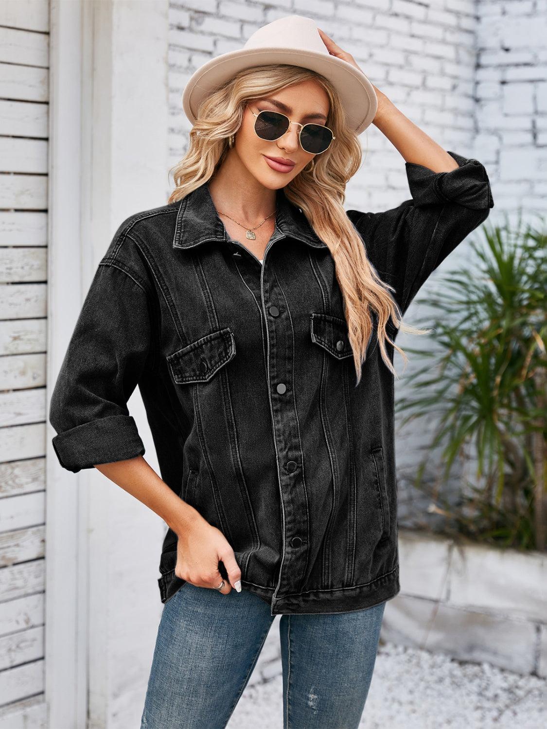 Button Up Long Sleeve Denim Jacket - Honeypot