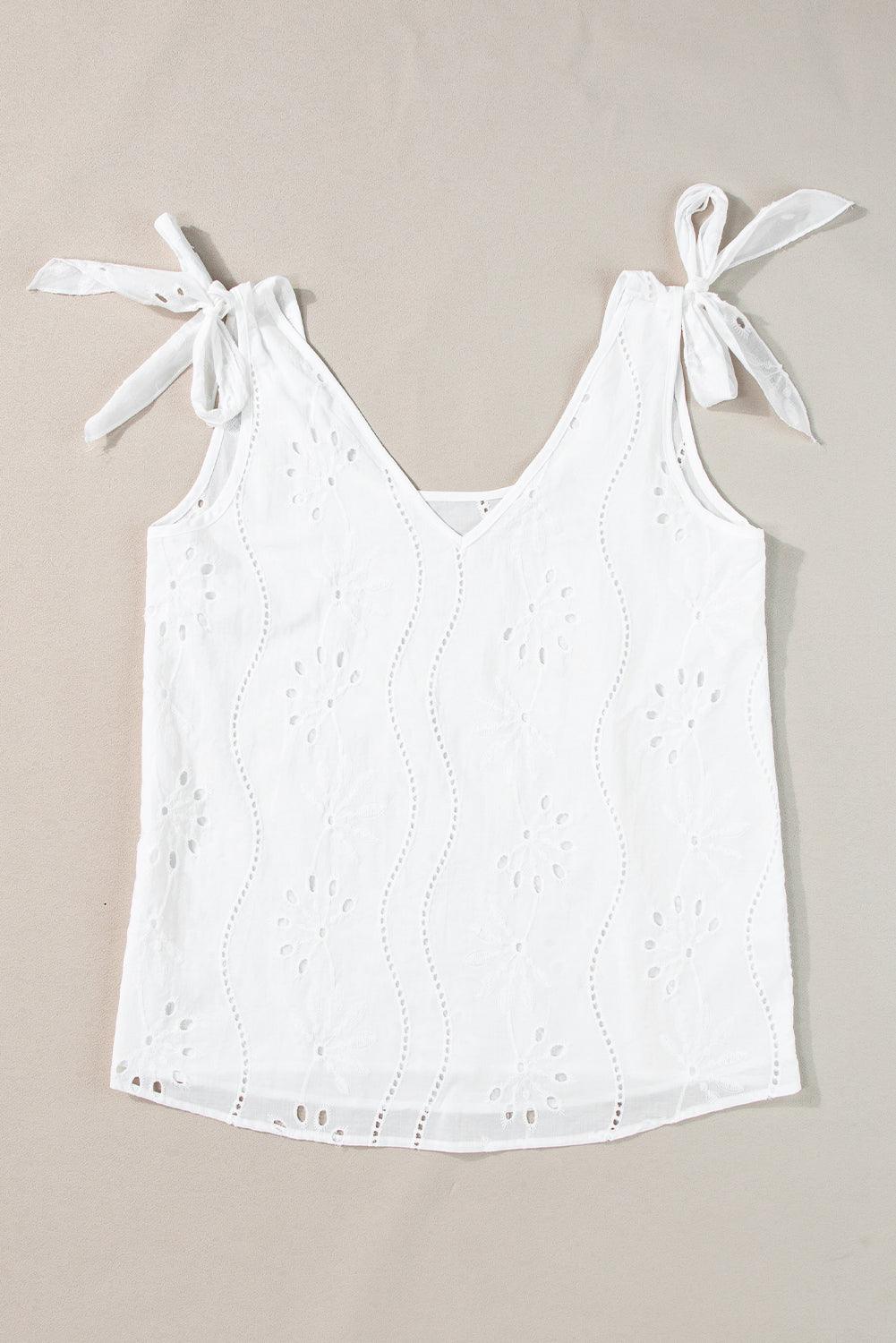 White Embroidered V-Neck Tank - Honeypot