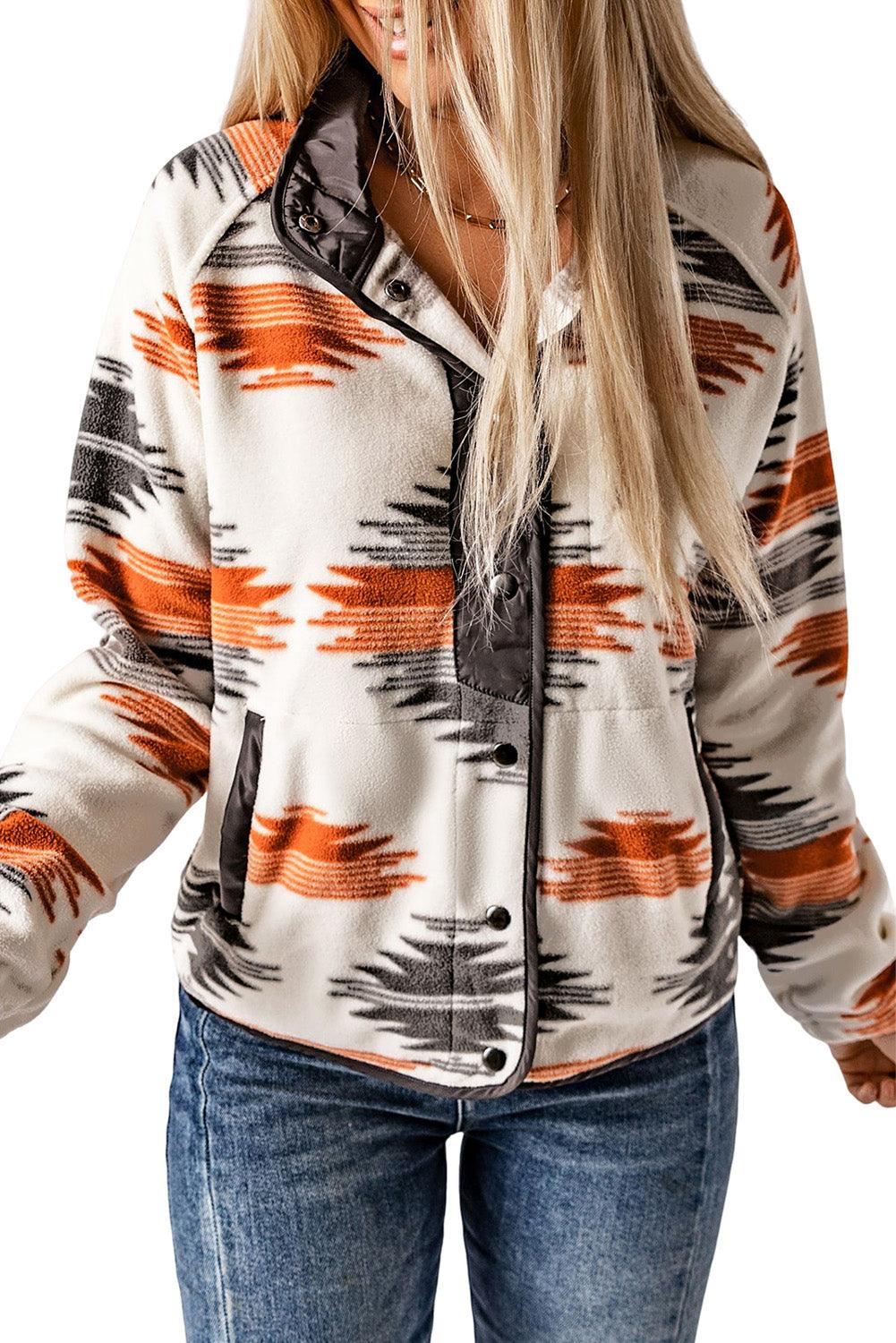 Gray Western Aztec Snap Buttoned Fleece Jacket - Honeypot