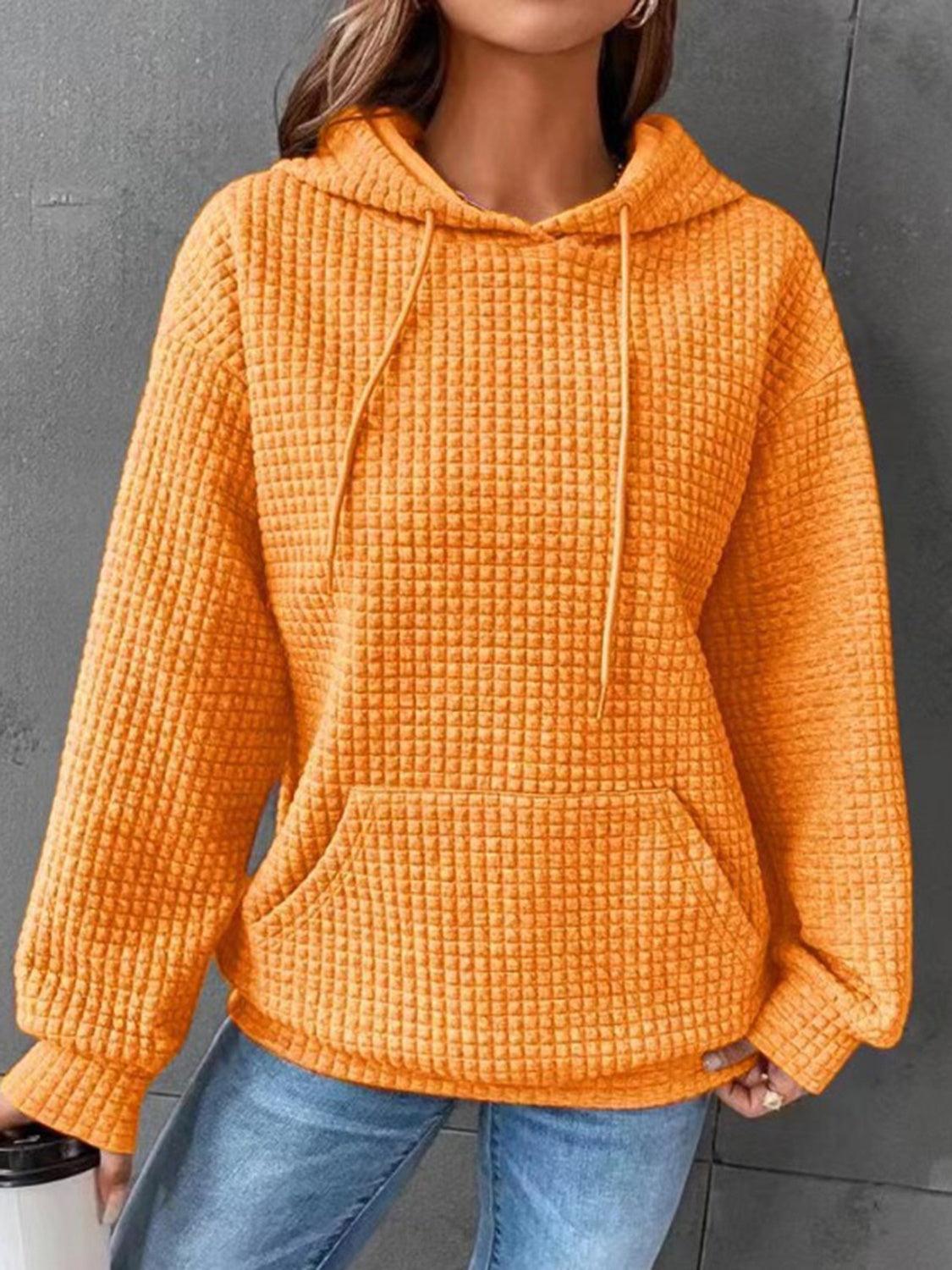 Textured Drawstring Drop Shoulder Hoodie - Honeypot