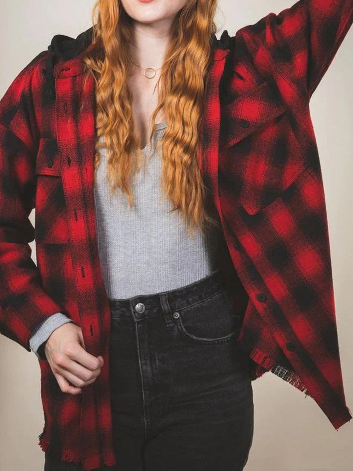 Raw Hem Plaid Long Sleeve Hooded Jacket // Honeypot: New + Vintage High Quality Western Wear