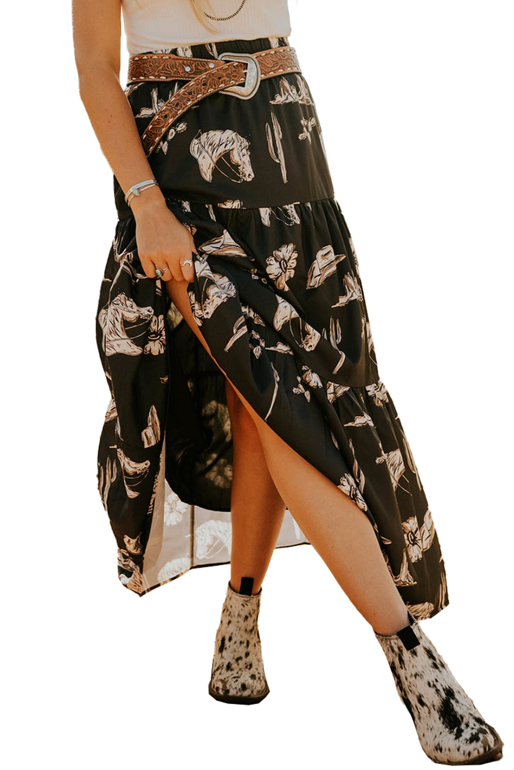 Tiered High Waist Maxi Skirt - Honeypot