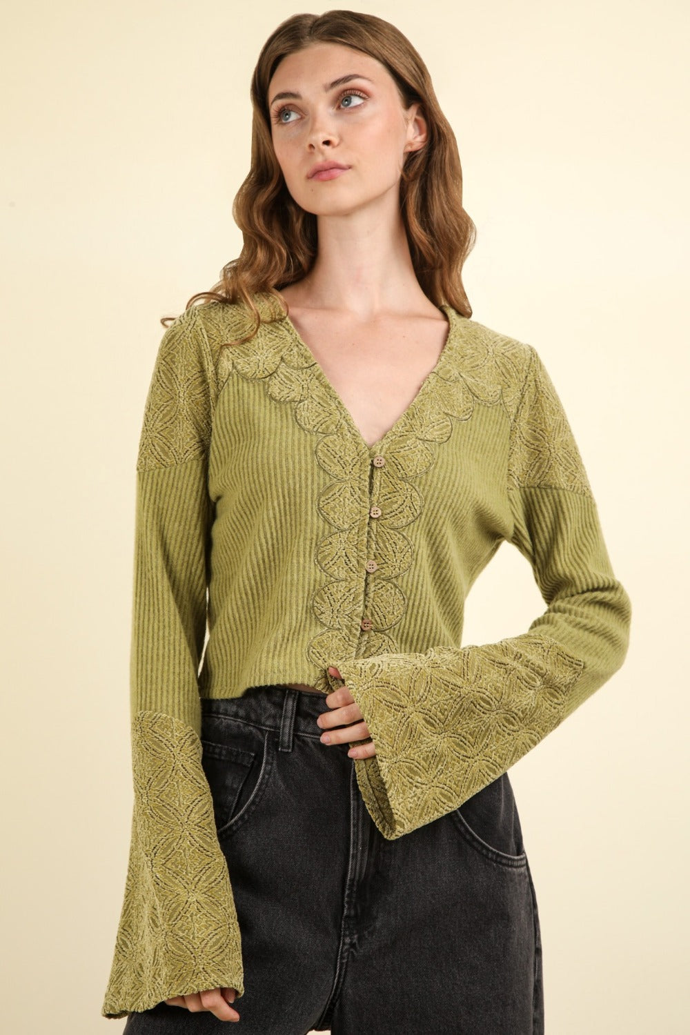 Ribbed Flare Sleeved Knit - Honeypot