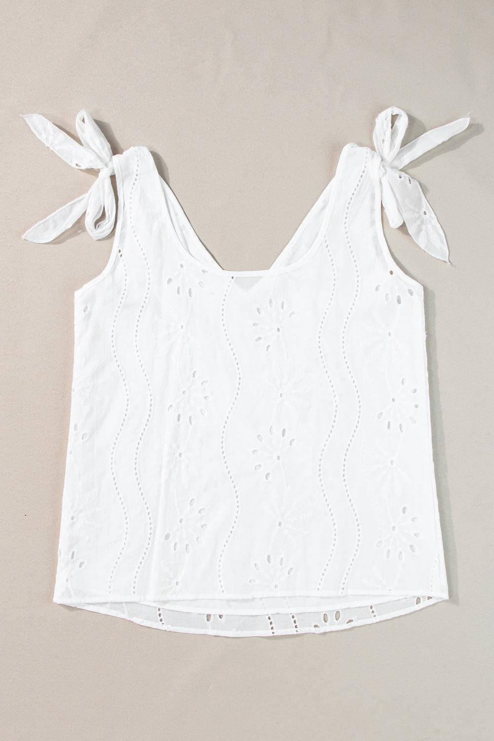 White Embroidered V-Neck Tank - Honeypot