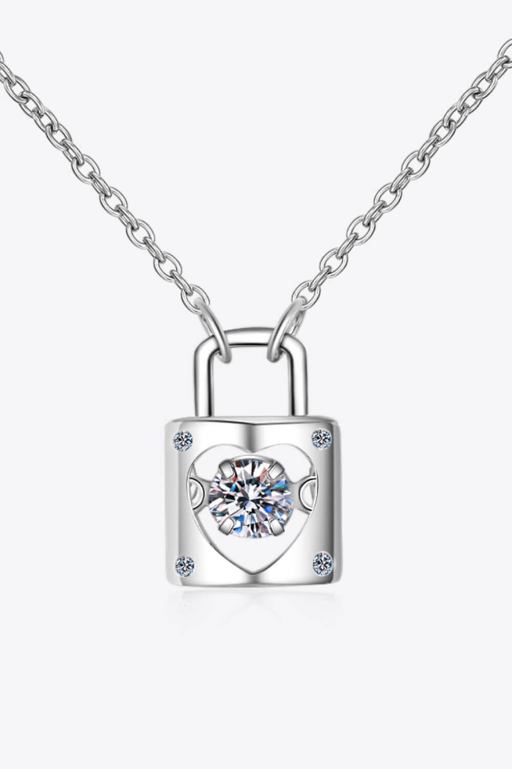 Adored Moissanite Lock Pendant Necklace - Honeypot