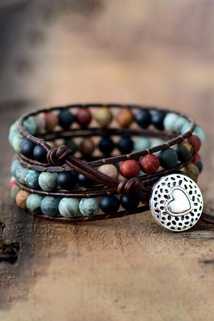 Handmade Triple Layer Beaded Agate Bracelet - Honeypot