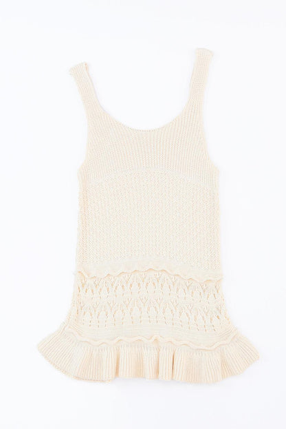 Full Size Ruffled Openwork Wide Strap Tank - Honeypot