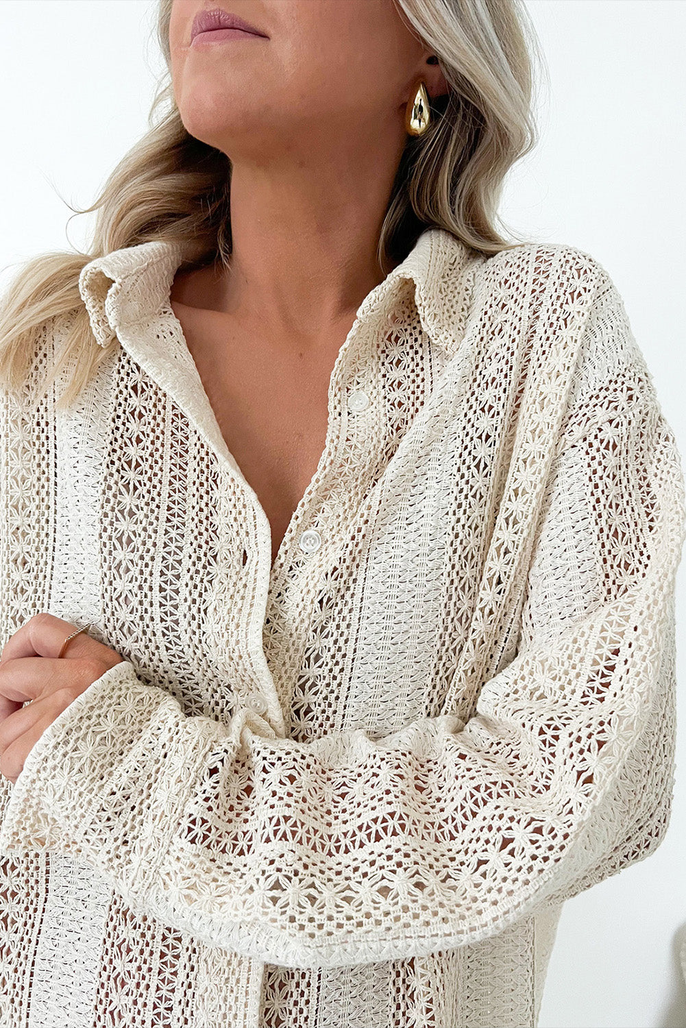 Crochet Collared Oversized Shirt