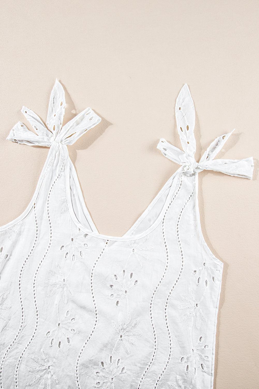 White Embroidered V-Neck Tank - Honeypot