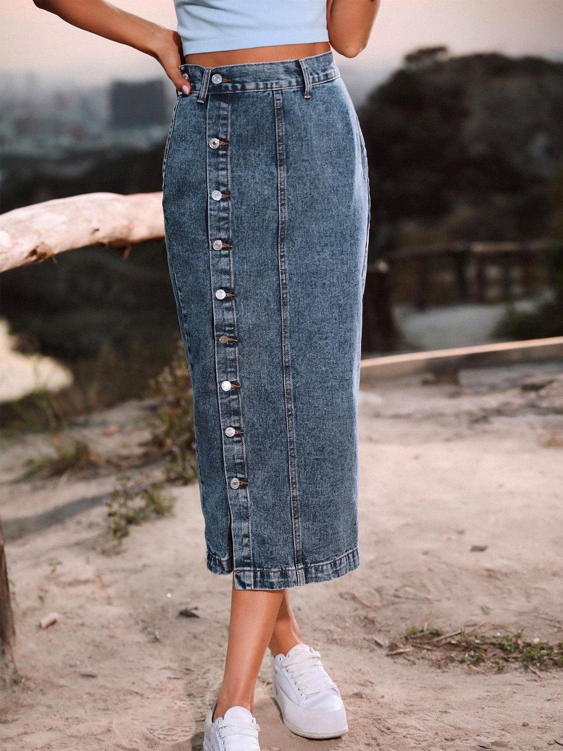 Button Down Denim Skirt - Honeypot