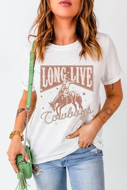 Cowboy Graphic Round Neck Short Sleeve T-Shirt - Honeypot