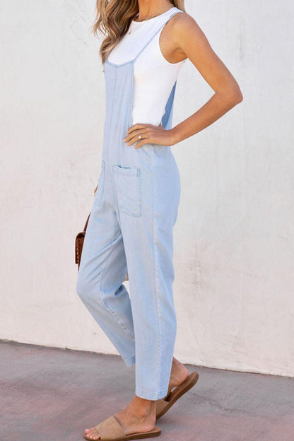 Spaghetti Strap Denim Overalls with Pockets - Honeypot