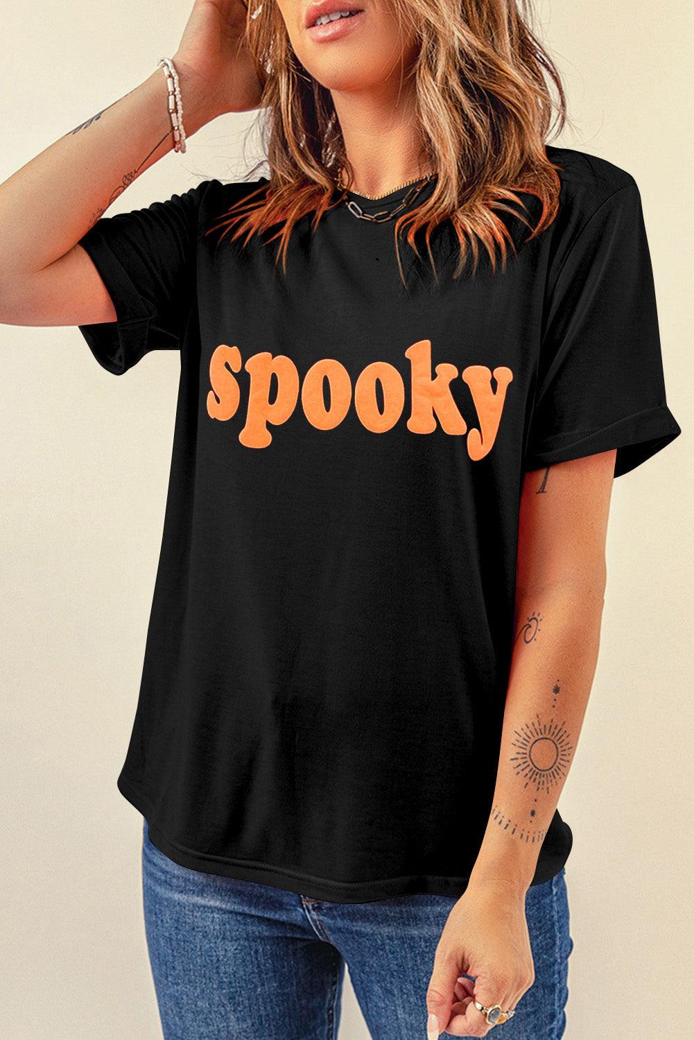 SPOOKY Round Neck Short Sleeve T-Shirt - Honeypot