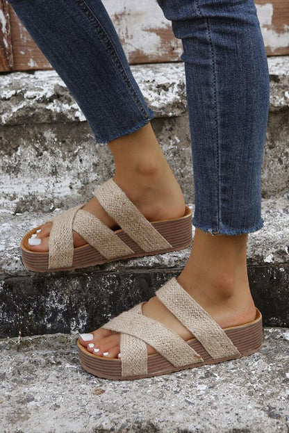 Woven Cross Criss Hollowed Slip-Ons - Honeypot