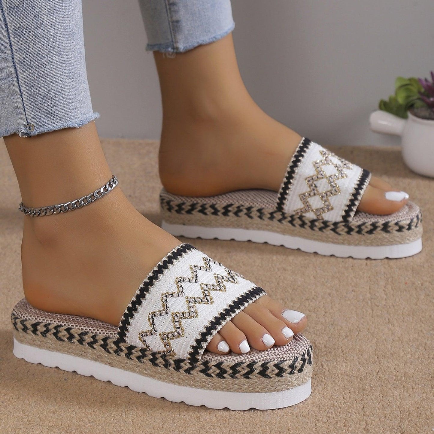 Geometric Weave Platform Sandals - Honeypot