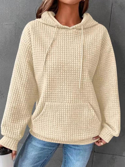 Textured Drawstring Drop Shoulder Hoodie - Honeypot