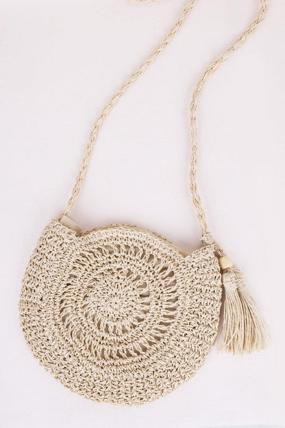 Tassel Straw Braided Strap Shoulder Bag - Honeypot