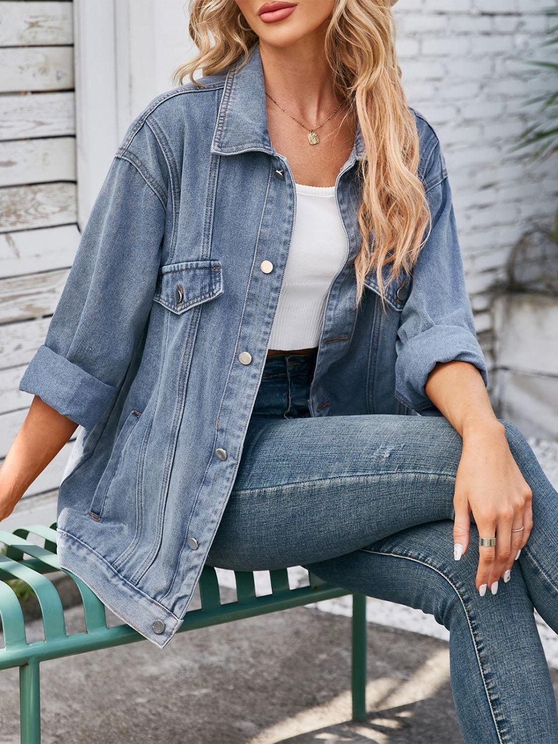 Button Up Long Sleeve Denim Jacket - Honeypot