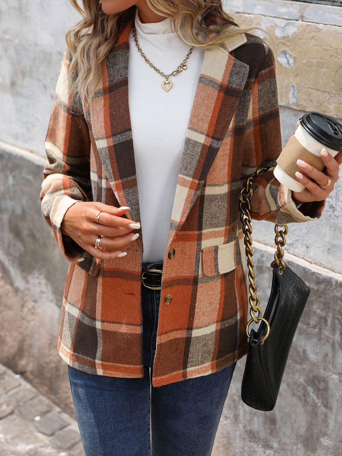 Plaid Button Down Structured Blazer - Honeypot