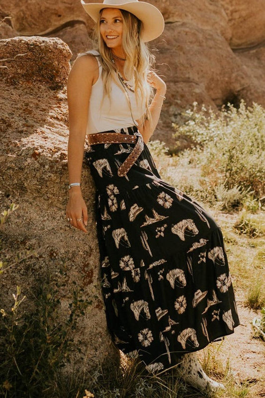 Tiered High Waist Maxi Skirt - Honeypot