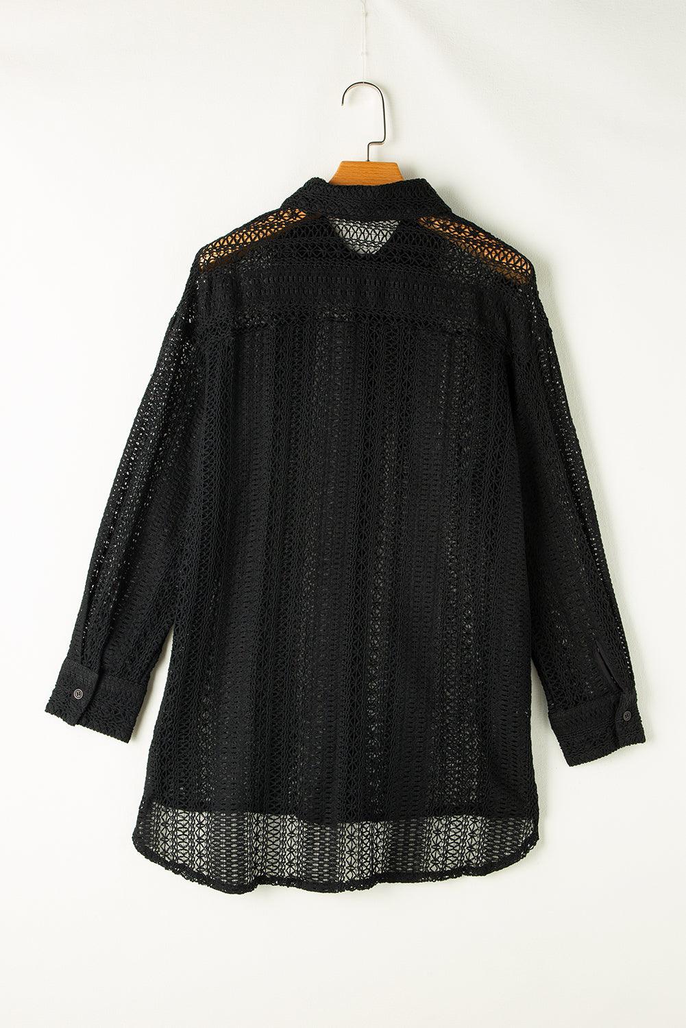 Crochet Collared Oversized Shirt - Honeypot