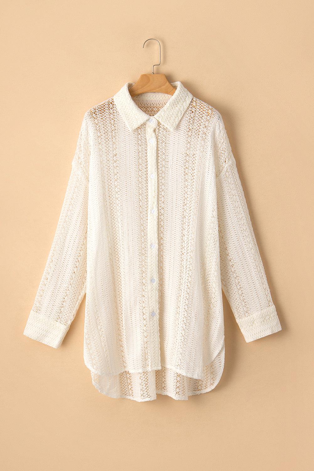 Crochet Collared Oversized Shirt - Honeypot