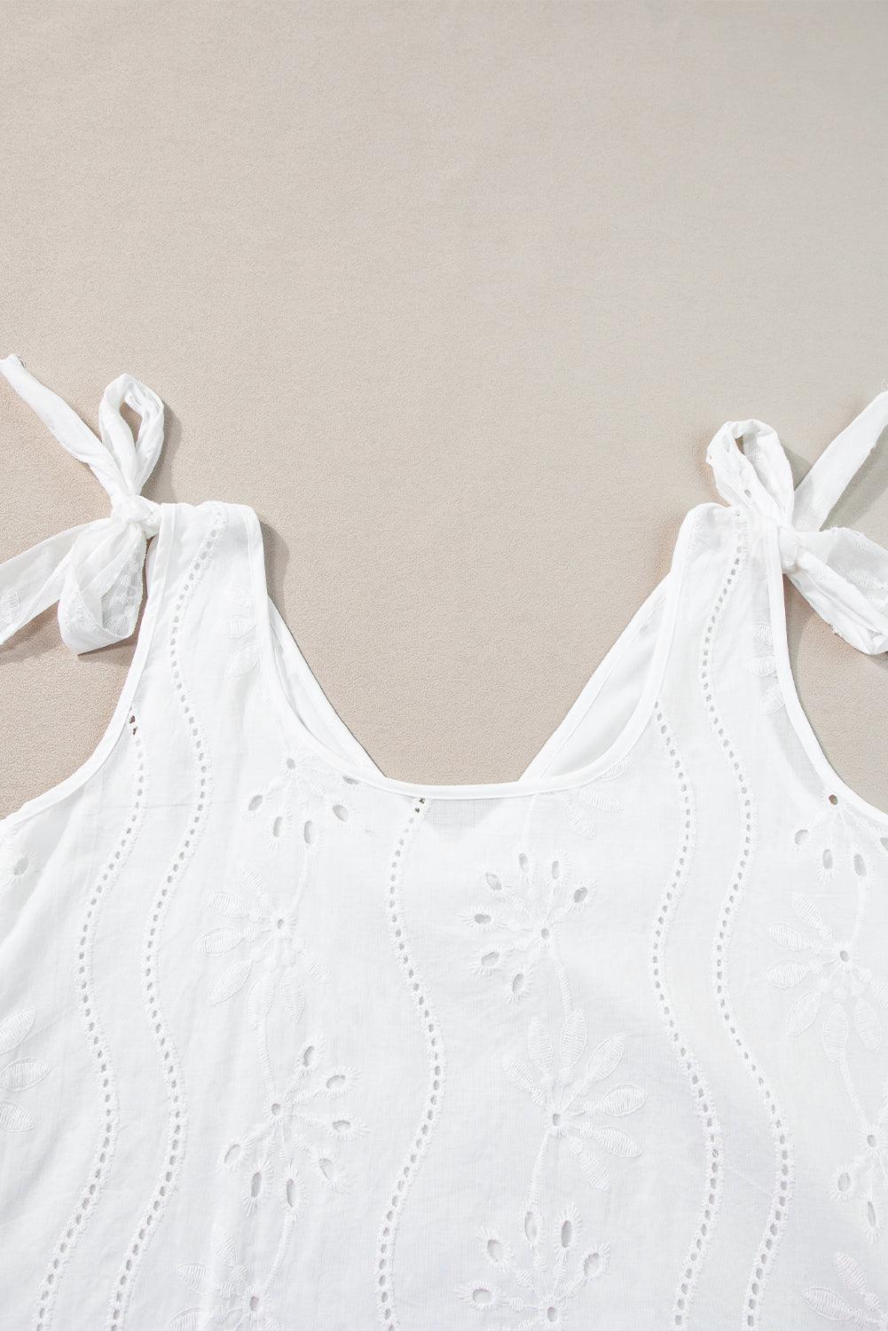 White Embroidered V-Neck Tank - Honeypot