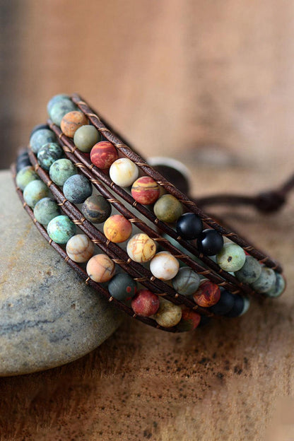 Handmade Triple Layer Beaded Agate Bracelet - Honeypot