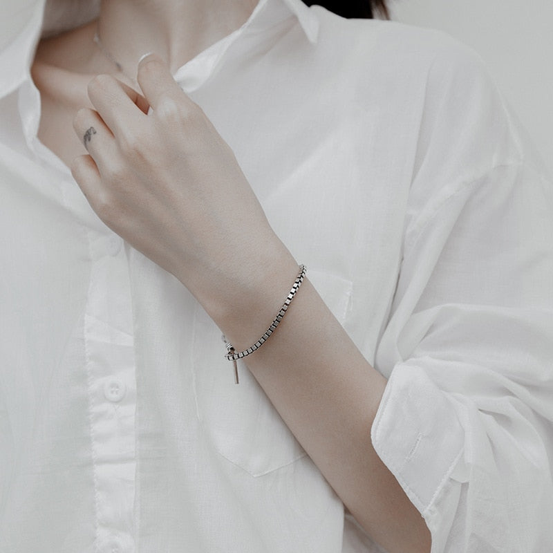 Minimalist Sterling Silver Box Chain Bracelet - Honeypot