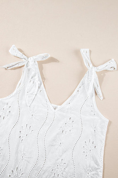 White Embroidered V-Neck Tank - Honeypot