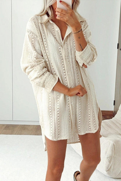 Crochet Collared Oversized Shirt - Honeypot