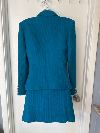 Blue Tweed Skirt Suit Set // Vertigo Paris