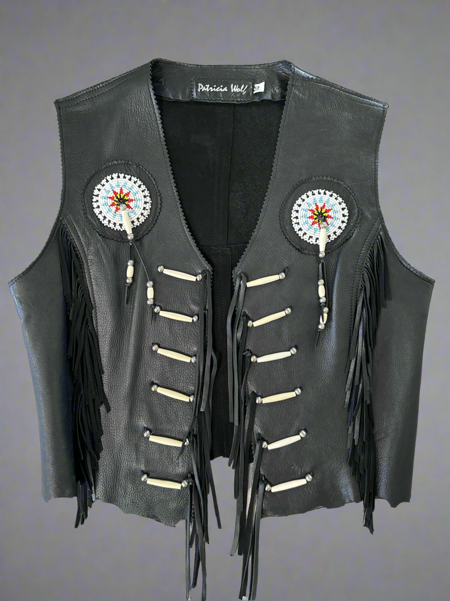 80's Beaded Leather Vest // Patricia Wolf - Honeypot