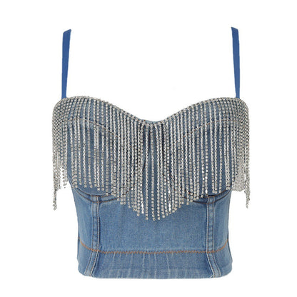 Denim + Diamonds Cropped Corset Top - Honeypot