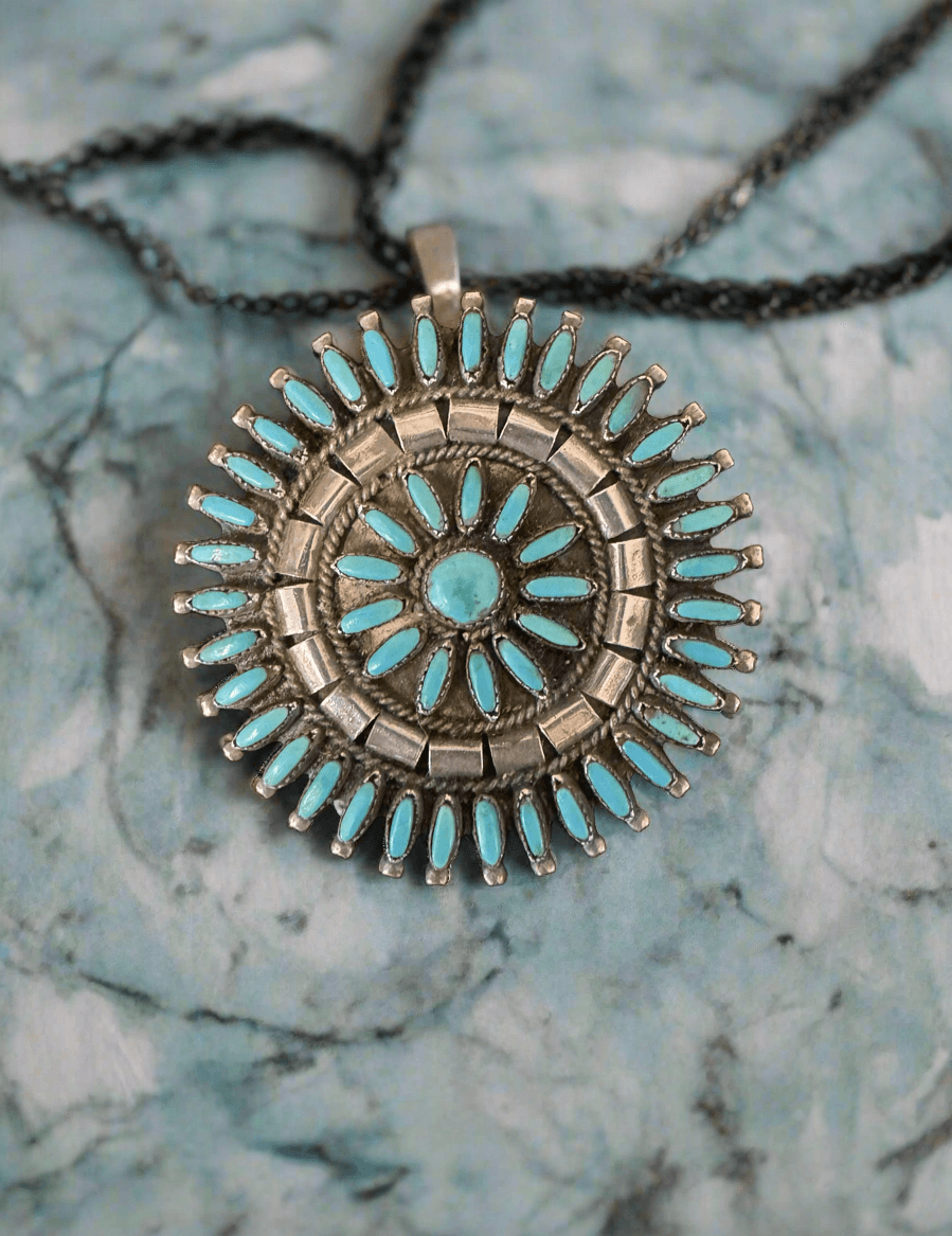 80's Sterling + Turquoise Pendant/Brooch - Honeypot