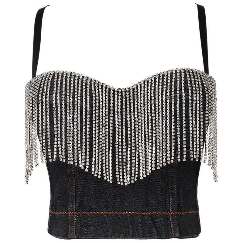 Denim + Diamonds Cropped Corset Top - Honeypot