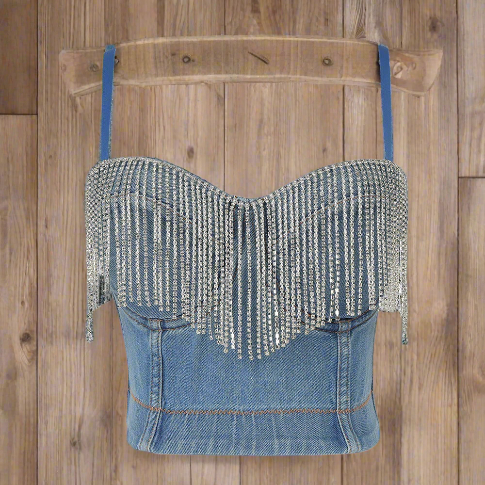 Denim + Diamonds Cropped Corset Top - Honeypot