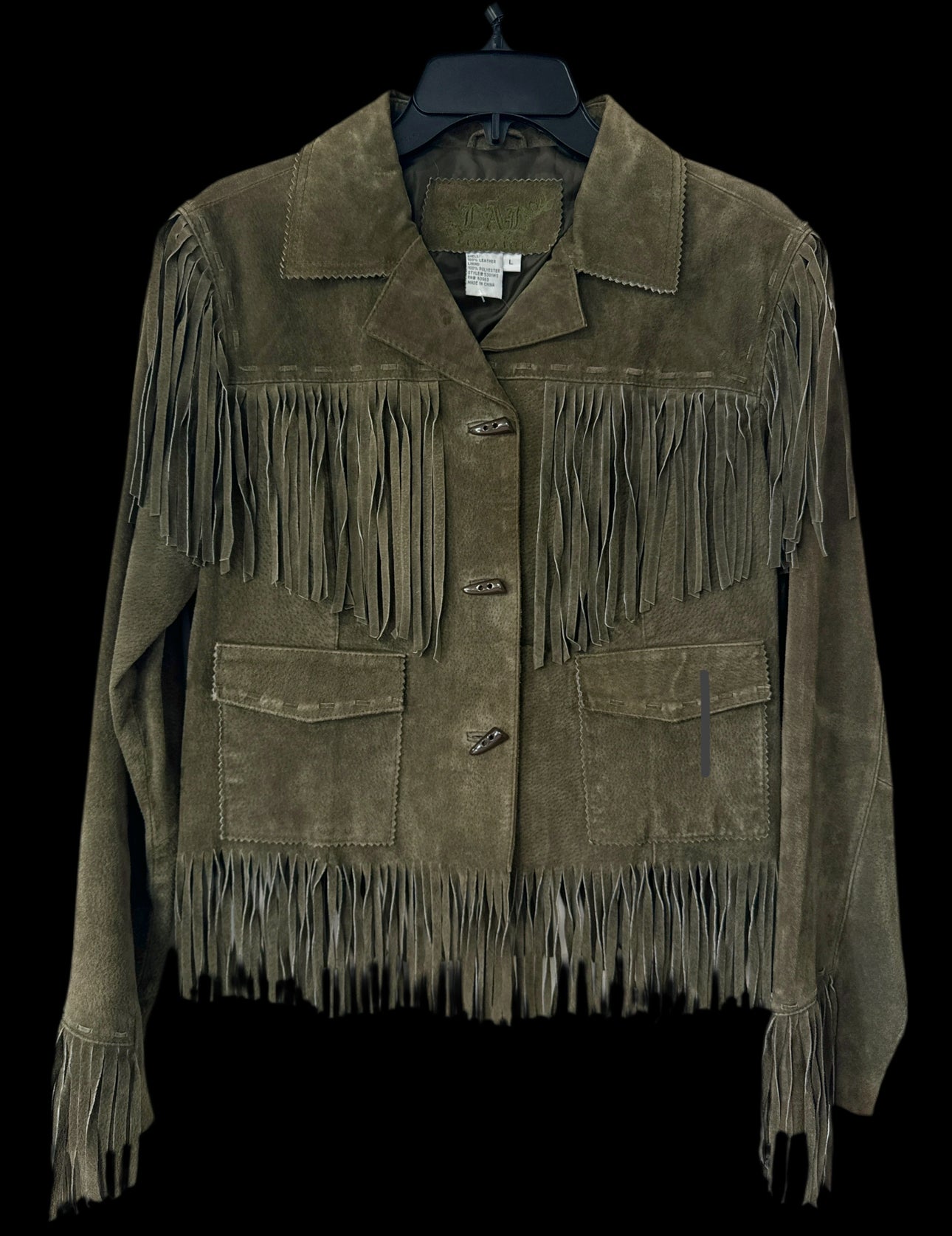 Green Leather Fringe Jacket, L