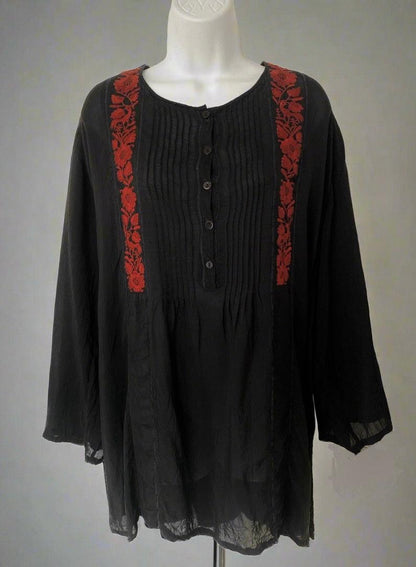 Black Embroidered Tunic Blouse // Johnny Was - Honeypot