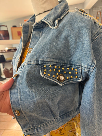 Studded Denim Cropped Jacket - Honeypot