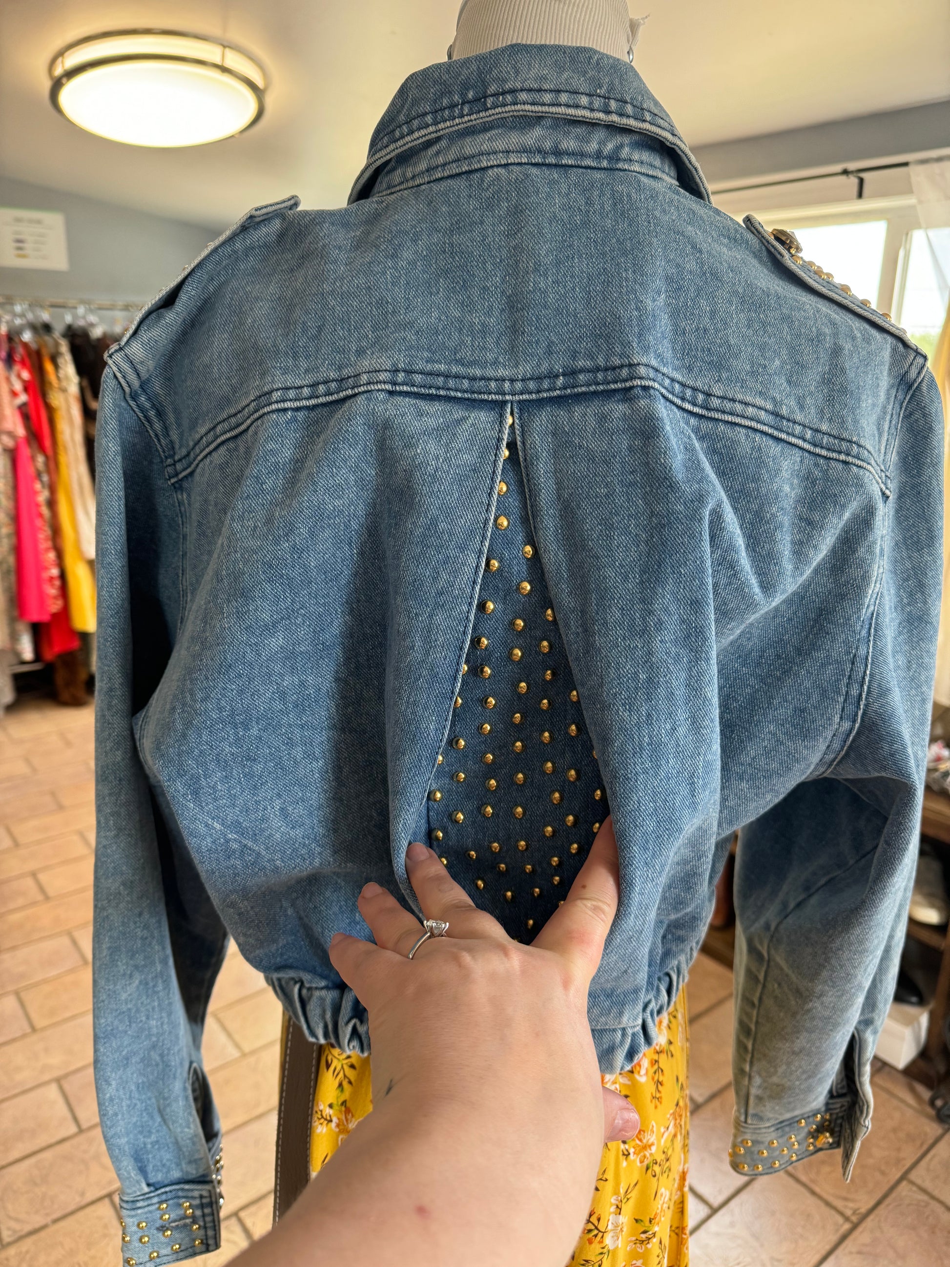 Studded Denim Cropped Jacket - Honeypot