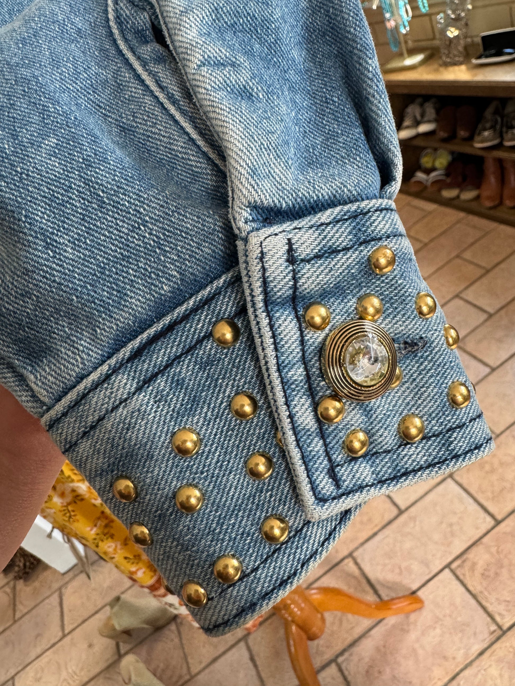 Studded Denim Cropped Jacket - Honeypot