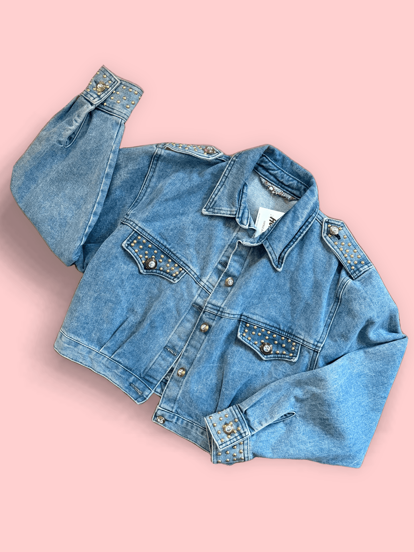 Studded Denim Cropped Jacket - Honeypot