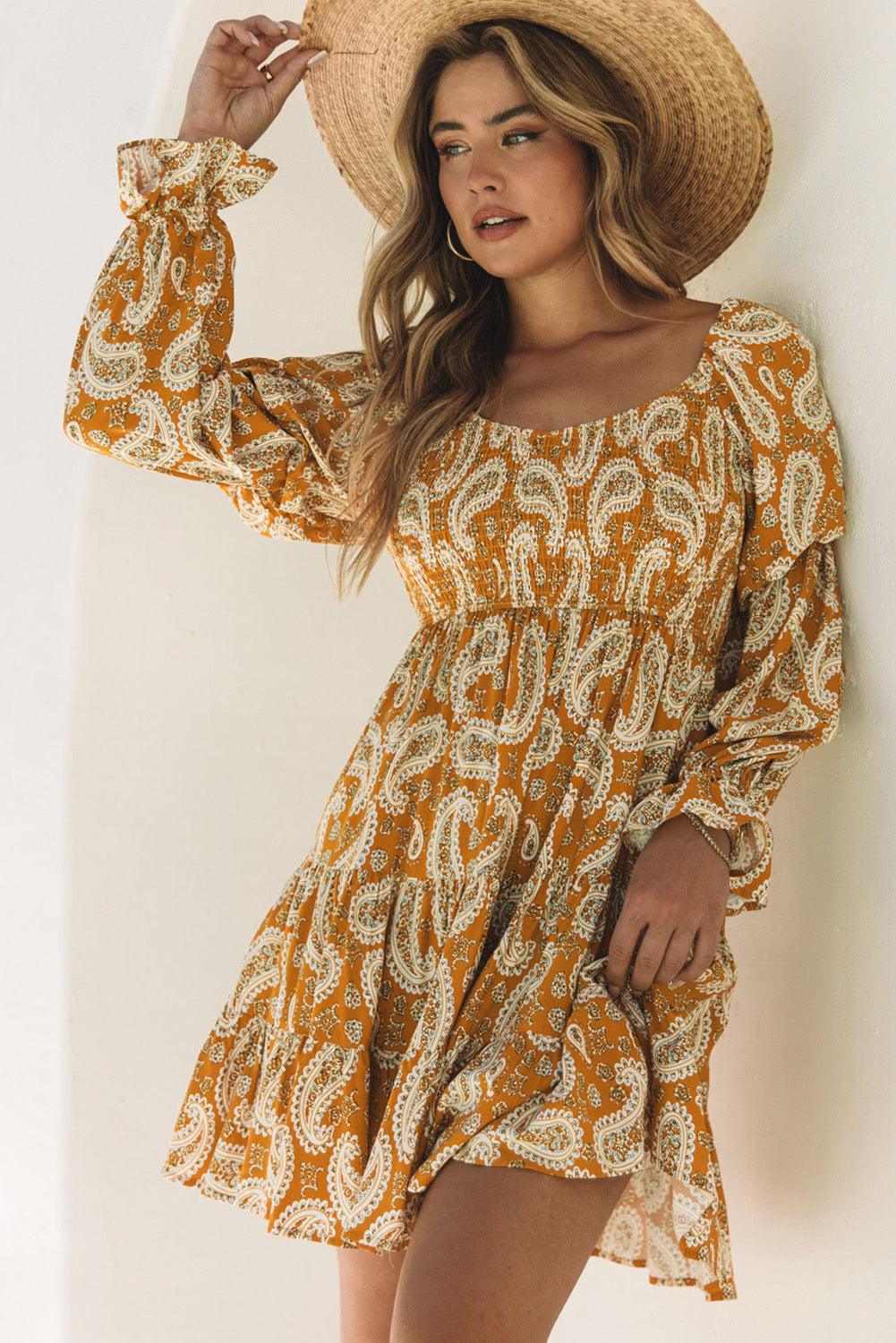 Yellow Paisley Boho Dress - Honeypot