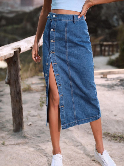 Button Down Denim Skirt - Honeypot