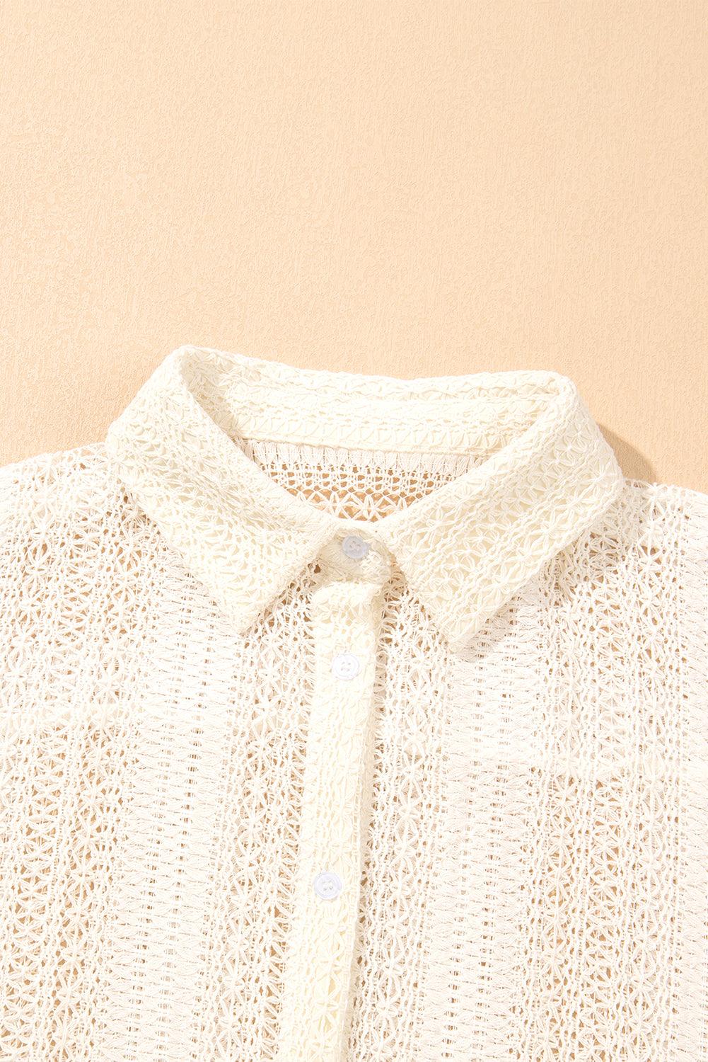 Crochet Collared Oversized Shirt - Honeypot